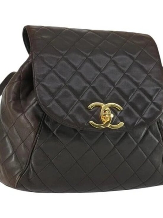 CHANEL Matelasse Backpack Lamb Skin Dark Brown Gold CC Auth ki6346 main image 4